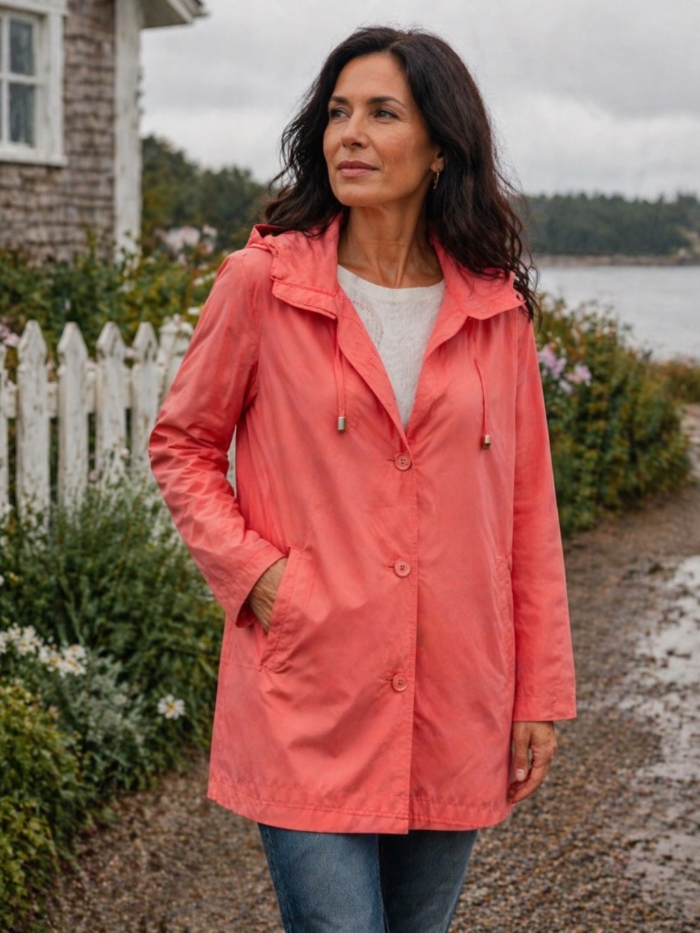 Norm Thompson Coral Lightweight Jacket Size L Hooded Utility Coat